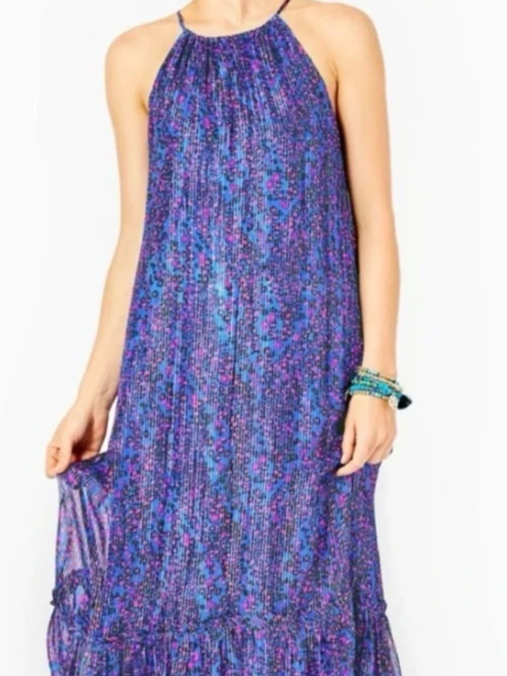 ✨ Lilly Pulitzer Alessandra Blue Flare Growl and Prowl Halter Maxi Dress Size L✨